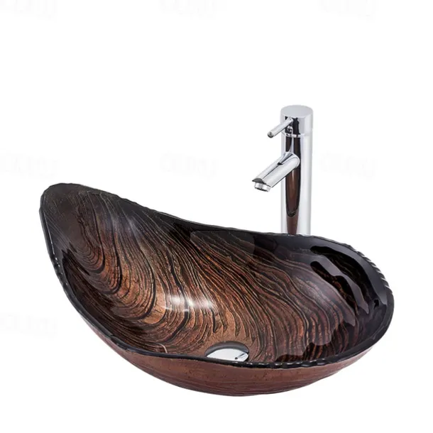 Modern simple clear light carving yuan treasure basin tempered glass wash basin with waterfall faucet basin support sink BWY19-193