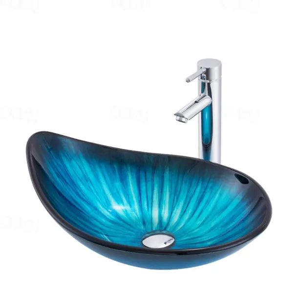 Modern simple clear light carving yuan treasure basin tempered glass wash basin with waterfall faucet basin support sink BWY19-193