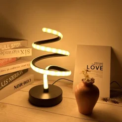 Modern Spiral LED Desk Lamp, Nordic Simple Spiral Table Lamp LED Strip USB Powered Bedroom Beside Eye Protection Decorative Lamp 5V USB Powered for Indoor Bedroom Black