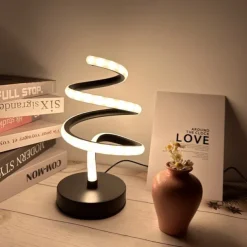 Modern Spiral LED Desk Lamp, Nordic Simple Spiral Table Lamp LED Strip USB Powered Bedroom Beside Eye Protection Decorative Lamp 5V USB Powered for Indoor Bedroom Black