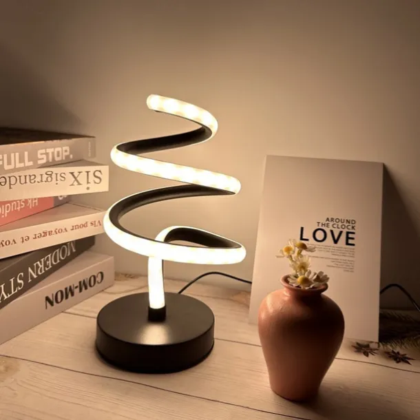 Modern Spiral LED Desk Lamp, Nordic Simple Spiral Table Lamp LED Strip USB Powered Bedroom Beside Eye Protection Decorative Lamp 5V USB Powered for Indoor Bedroom Black