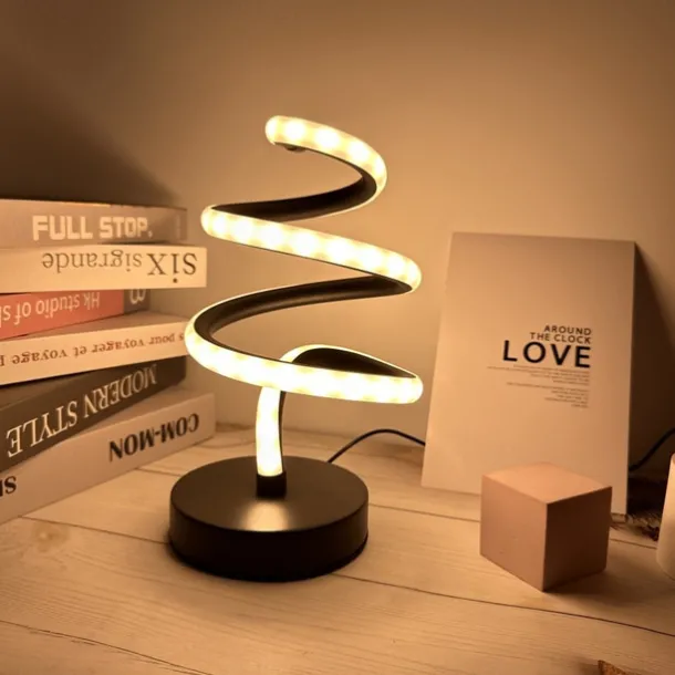 Modern Spiral LED Desk Lamp, Nordic Simple Spiral Table Lamp LED Strip USB Powered Bedroom Beside Eye Protection Decorative Lamp 5V USB Powered for Indoor Bedroom Black