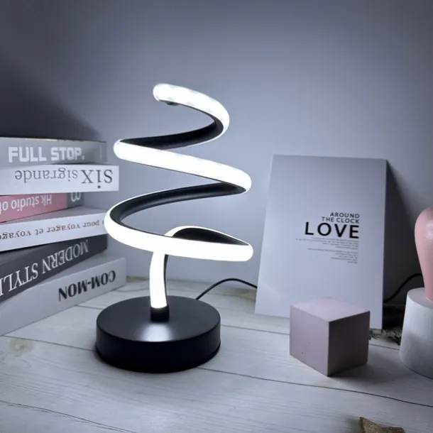 Modern Spiral LED Desk Lamp, Nordic Simple Spiral Table Lamp LED Strip USB Powered Bedroom Beside Eye Protection Decorative Lamp 5V USB Powered for Indoor Bedroom Black