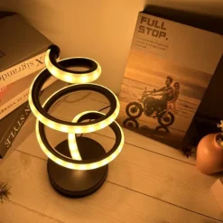 Modern Spiral LED Desk Lamp, Nordic Simple Spiral Table Lamp LED Strip USB Powered Bedroom Beside Eye Protection Decorative Lamp 5V USB Powered for Indoor Bedroom Black