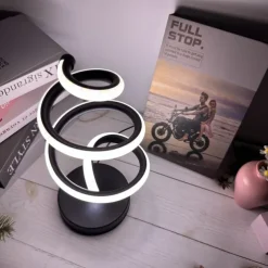 Modern Spiral LED Desk Lamp, Nordic Simple Spiral Table Lamp LED Strip USB Powered Bedroom Beside Eye Protection Decorative Lamp 5V USB Powered for Indoor Bedroom Black