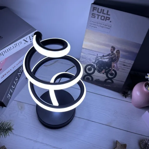 Modern Spiral LED Desk Lamp, Nordic Simple Spiral Table Lamp LED Strip USB Powered Bedroom Beside Eye Protection Decorative Lamp 5V USB Powered for Indoor Bedroom Black