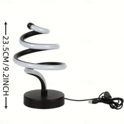 Modern Spiral LED Desk Lamp, Nordic Simple Spiral Table Lamp LED Strip USB Powered Bedroom Beside Eye Protection Decorative Lamp 5V USB Powered for Indoor Bedroom Black