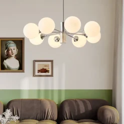 Modern Sputnik Chandelier Globe Design, 3/5/8-Light Semi Flush Mount Ceiling Lights Fixture Chrome for Bedroom, Dining Room, Living Room, Kitchen, E27 Base, Bulbs Not Included