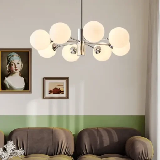 Modern Sputnik Chandelier Globe Design, 3/5/8-Light Semi Flush Mount Ceiling Lights Fixture Chrome for Bedroom, Dining Room, Living Room, Kitchen, E27 Base, Bulbs Not Included