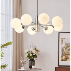 Modern Sputnik Chandelier Globe Design, 3/5/8-Light Semi Flush Mount Ceiling Lights Fixture Chrome for Bedroom, Dining Room, Living Room, Kitchen, E27 Base, Bulbs Not Included