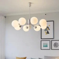 Modern Sputnik Chandelier Globe Design, 3/5/8-Light Semi Flush Mount Ceiling Lights Fixture Chrome for Bedroom, Dining Room, Living Room, Kitchen, E27 Base, Bulbs Not Included