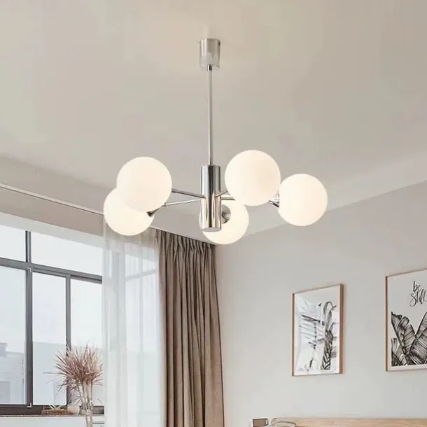 Modern Sputnik Chandelier Globe Design, 3/5/8-Light Semi Flush Mount Ceiling Lights Fixture Chrome for Bedroom, Dining Room, Living Room, Kitchen, E27 Base, Bulbs Not Included
