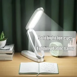 Modern Style LED Table Lamp, Foldable Reading Light with Touch Control, USB Desk Lamp with 3-Level Dimmable Brightness, Rechargeable Lithium Battery, Polished Plastic Finish - Portable Wireless
