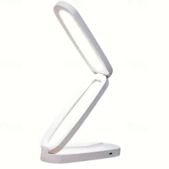 Modern Style LED Table Lamp, Foldable Reading Light with Touch Control, USB Desk Lamp with 3-Level Dimmable Brightness, Rechargeable Lithium Battery, Polished Plastic Finish - Portable Wireless