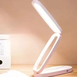 Modern Style LED Table Lamp, Foldable Reading Light with Touch Control, USB Desk Lamp with 3-Level Dimmable Brightness, Rechargeable Lithium Battery, Polished Plastic Finish - Portable Wireless