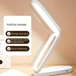 Modern Style LED Table Lamp, Foldable Reading Light with Touch Control, USB Desk Lamp with 3-Level Dimmable Brightness, Rechargeable Lithium Battery, Polished Plastic Finish - Portable Wireless