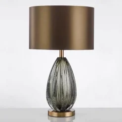 Modern Table Lamps Home Decor Bedroom Bedside Table Lamp Stained Dark Green Glass Support Round Fabric Lampshade Desk Lamp Light Fixtures Night Light for Bedroom