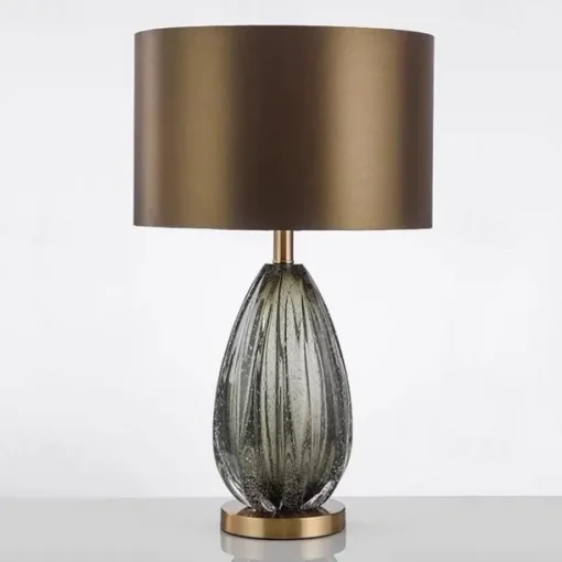 Modern Table Lamps Home Decor Bedroom Bedside Table Lamp Stained Dark Green Glass Support Round Fabric Lampshade Desk Lamp Light Fixtures Night Light for Bedroom