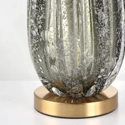 Modern Table Lamps Home Decor Bedroom Bedside Table Lamp Stained Dark Green Glass Support Round Fabric Lampshade Desk Lamp Light Fixtures Night Light for Bedroom