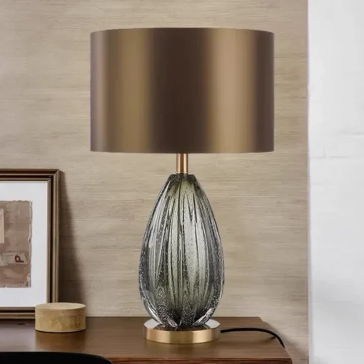Modern Table Lamps Home Decor Bedroom Bedside Table Lamp Stained Dark Green Glass Support Round Fabric Lampshade Desk Lamp Light Fixtures Night Light for Bedroom