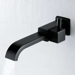 Modern Utility Sink Laundry Chrome Black Faucet, Wall Mount Long Spout One Handle One Hole Wash Basin Tap with Hot and Cold Water Hoses, Laundry Tub Pot Filler Commercial Faucet with Ceramic Valve