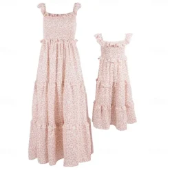 Mommy and Me Dresses Graphic Home Pink Sleeveless Knee-length Mommy And Me Outfits Daily Matching Outfits