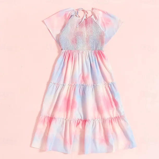 Mommy and Me Dresses Tie Dye Street Print Pink Short Sleeve Midi Mommy And Me Outfits Cute Matching Outfits