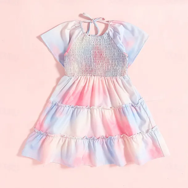 Mommy and Me Dresses Tie Dye Street Print Pink Short Sleeve Midi Mommy And Me Outfits Cute Matching Outfits