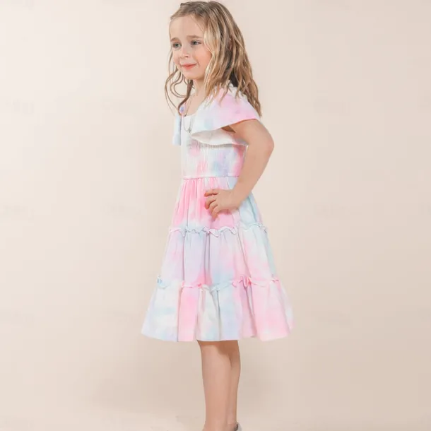 Mommy and Me Dresses Tie Dye Street Print Pink Short Sleeve Midi Mommy And Me Outfits Cute Matching Outfits