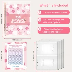 Money Saving Challenge Binder Kit With 100 Envelopes & Tracker Money Saving Challenge Book Budget Planner Book for Budgeting