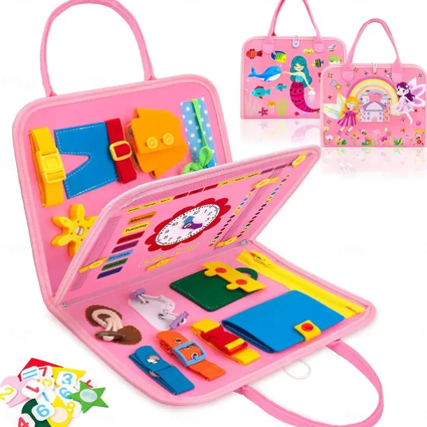 Montessori Toys Montessori Busy Board,Montessori Education Felt Busy Board Children's Educational Learning Board Multi-Page Folder