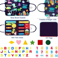 Montessori Toys Montessori Busy Board,Montessori Education Felt Busy Board Children's Educational Learning Board Multi-Page Folder