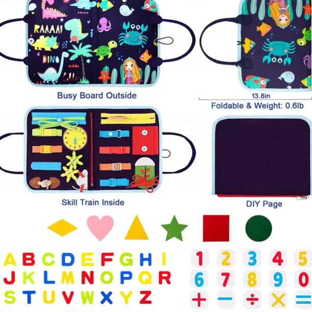 Montessori Toys Montessori Busy Board,Montessori Education Felt Busy Board Children's Educational Learning Board Multi-Page Folder