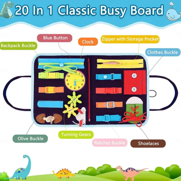 Montessori Toys Montessori Busy Board,Montessori Education Felt Busy Board Children's Educational Learning Board Multi-Page Folder