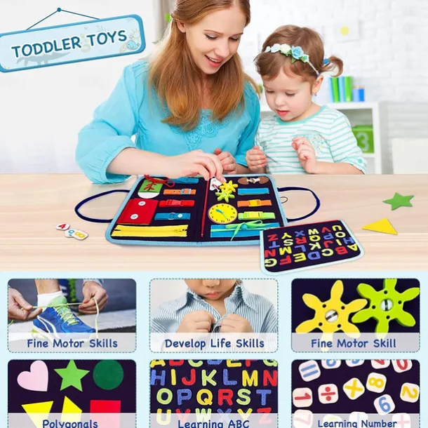 Montessori Toys Montessori Busy Board,Montessori Education Felt Busy Board Children's Educational Learning Board Multi-Page Folder