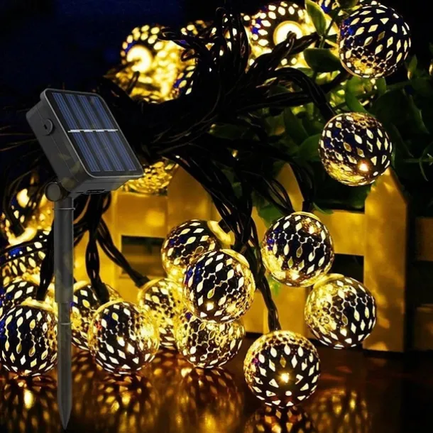 Moroccan Ball Outdoor Lights Solar String Lights 5/7/10M 20/30/50LEDs Globe Fairy Lights Lantern Multicolor Warm White White RGB for Outdoor Garden Yard Patio Christmas Tree Party