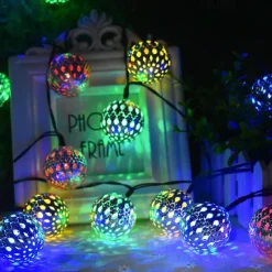Moroccan Ball Outdoor Lights Solar String Lights 5/7/10M 20/30/50LEDs Globe Fairy Lights Lantern Multicolor Warm White White RGB for Outdoor Garden Yard Patio Christmas Tree Party