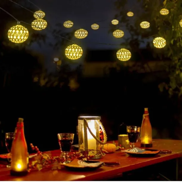 Moroccan Ball Outdoor Lights Solar String Lights 5/7/10M 20/30/50LEDs Globe Fairy Lights Lantern Multicolor Warm White White RGB for Outdoor Garden Yard Patio Christmas Tree Party
