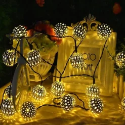 Moroccan Ball Outdoor Lights Solar String Lights 5/7/10M 20/30/50LEDs Globe Fairy Lights Lantern Multicolor Warm White White RGB for Outdoor Garden Yard Patio Christmas Tree Party