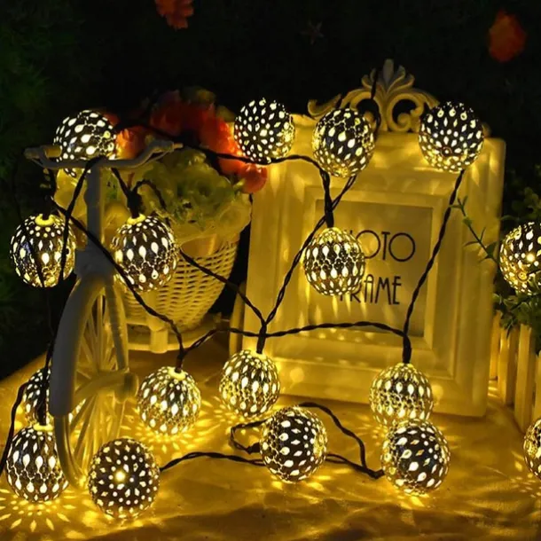 Moroccan Ball Outdoor Lights Solar String Lights 5/7/10M 20/30/50LEDs Globe Fairy Lights Lantern Multicolor Warm White White RGB for Outdoor Garden Yard Patio Christmas Tree Party