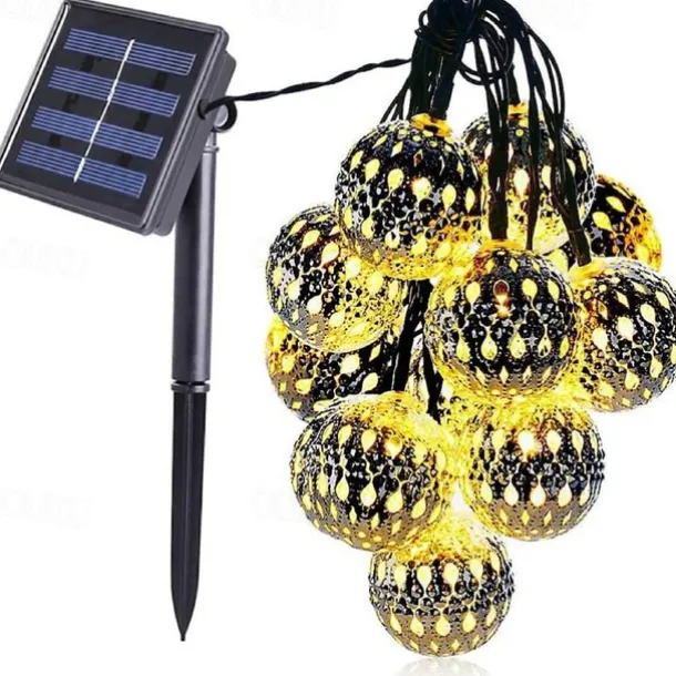 Moroccan Ball Outdoor Lights Solar String Lights 5/7/10M 20/30/50LEDs Globe Fairy Lights Lantern Multicolor Warm White White RGB for Outdoor Garden Yard Patio Christmas Tree Party