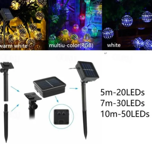 Moroccan Ball Outdoor Lights Solar String Lights 5/7/10M 20/30/50LEDs Globe Fairy Lights Lantern Multicolor Warm White White RGB for Outdoor Garden Yard Patio Christmas Tree Party