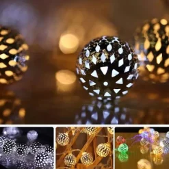Moroccan Ball Outdoor Lights Solar String Lights 5/7/10M 20/30/50LEDs Globe Fairy Lights Lantern Multicolor Warm White White RGB for Outdoor Garden Yard Patio Christmas Tree Party