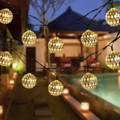 Moroccan Ball Outdoor Lights Solar String Lights 5/7/10M 20/30/50LEDs Globe Fairy Lights Lantern Multicolor Warm White White RGB for Outdoor Garden Yard Patio Christmas Tree Party