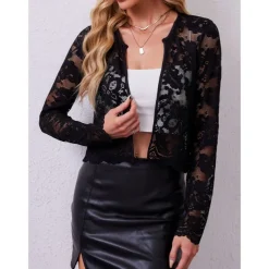 Mother's Wraps Elegant Sun Protection Long Sleeve Lace Wedding Wraps With Pure Color For Formal Summer