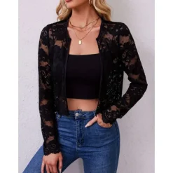 Mother's Wraps Elegant Sun Protection Long Sleeve Lace Wedding Wraps With Pure Color For Formal Summer