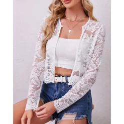 Mother's Wraps Elegant Sun Protection Long Sleeve Lace Wedding Wraps With Pure Color For Formal Summer