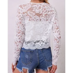 Mother's Wraps Elegant Sun Protection Long Sleeve Lace Wedding Wraps With Pure Color For Formal Summer