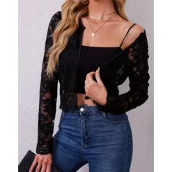 Mother's Wraps Elegant Sun Protection Long Sleeve Lace Wedding Wraps With Pure Color For Formal Summer