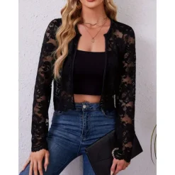 Mother's Wraps Elegant Sun Protection Long Sleeve Lace Wedding Wraps With Pure Color For Formal Summer